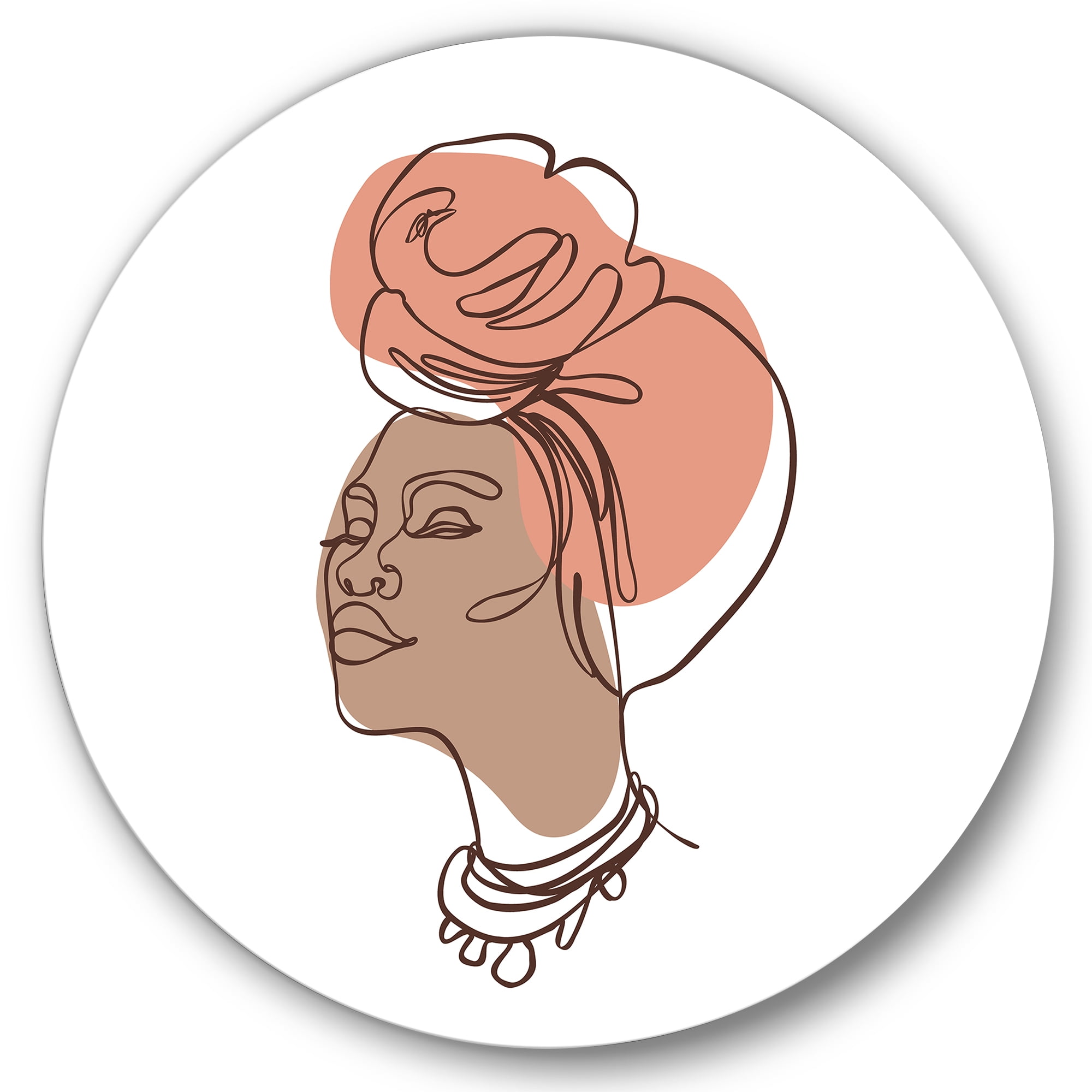 Designart 'One Line Portrait of Afro American Woman IV' Modern Circle Metal Wall Art 11x11 - Disc of 11
