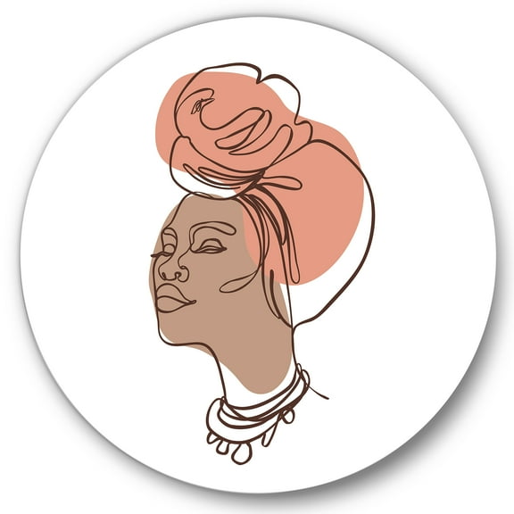 Designart 'One Line Portrait of Afro American Woman IV' Modern Circle Metal Wall Art 36x36 - Disc of 36