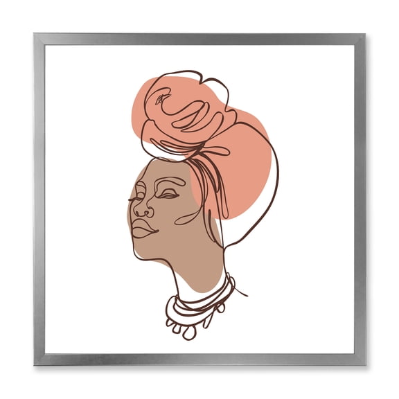 Designart 'One Line Portrait of Afro American Woman IV' Modern Framed Art Print