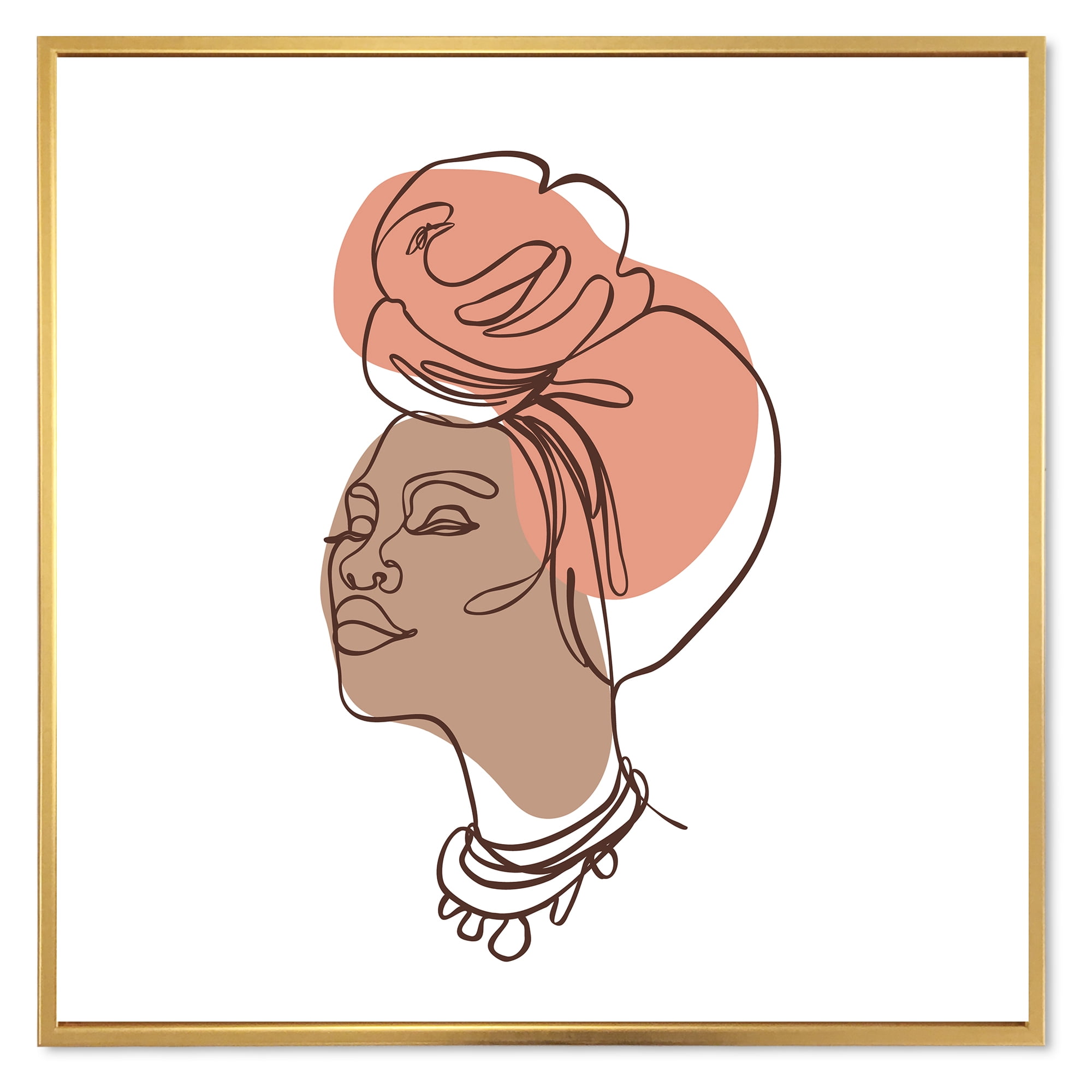 Designart 'One Line Portrait of Afro American Woman IV' Modern Framed Canvas Wall Art Print