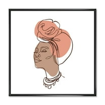 Designart 'One Line Portrait of Afro American Woman IV' Modern Framed Canvas Wall Art Print