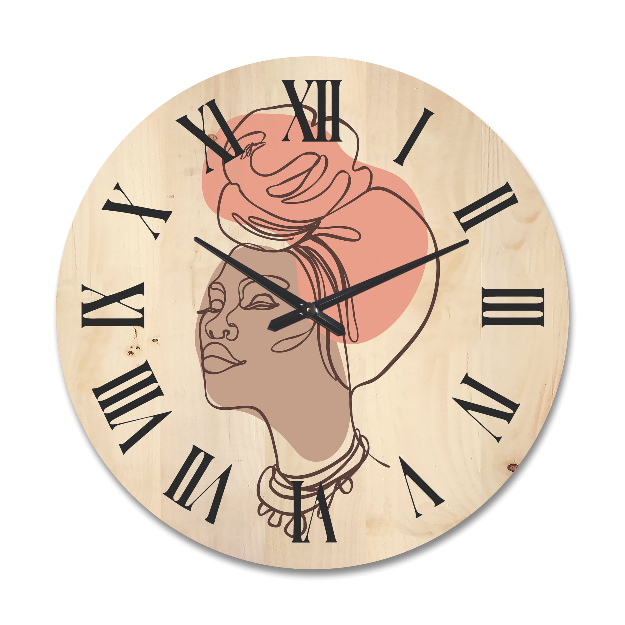 Designart 'One Line Portrait of Afro American Woman IV' Modern Wood Wall Clock
