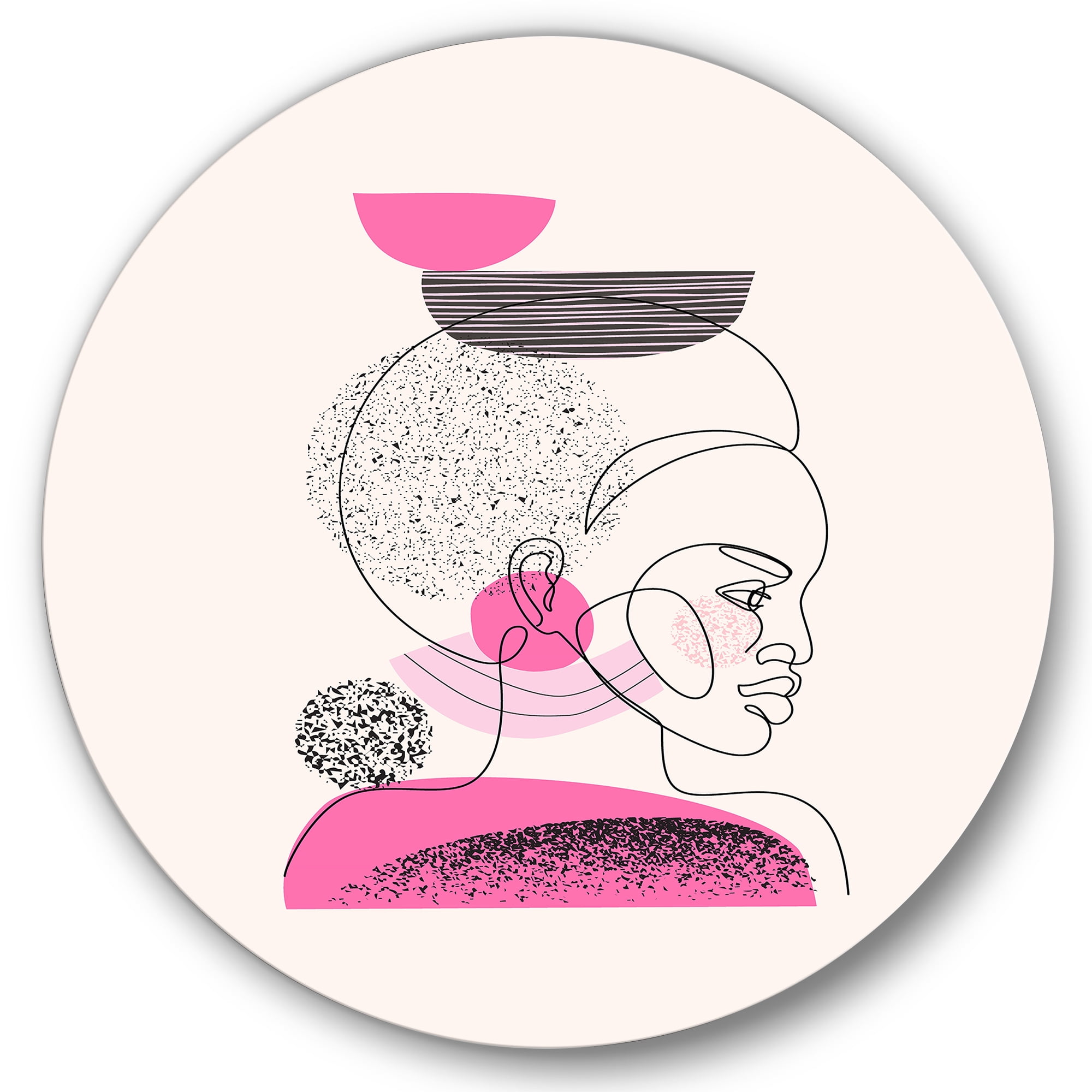 Designart 'One Line Portrait of Afro American Women V' Modern Circle Metal Wall Art 29x29 - Disc of 29