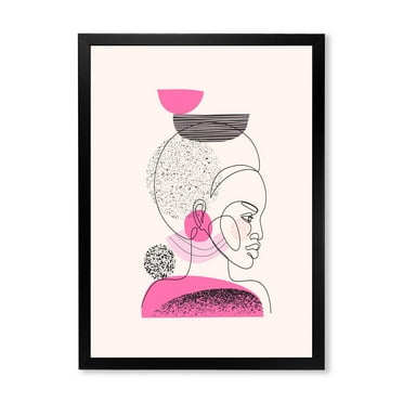 Designart 'One Line Portrait of Afro American Women V' Modern Framed Art Print