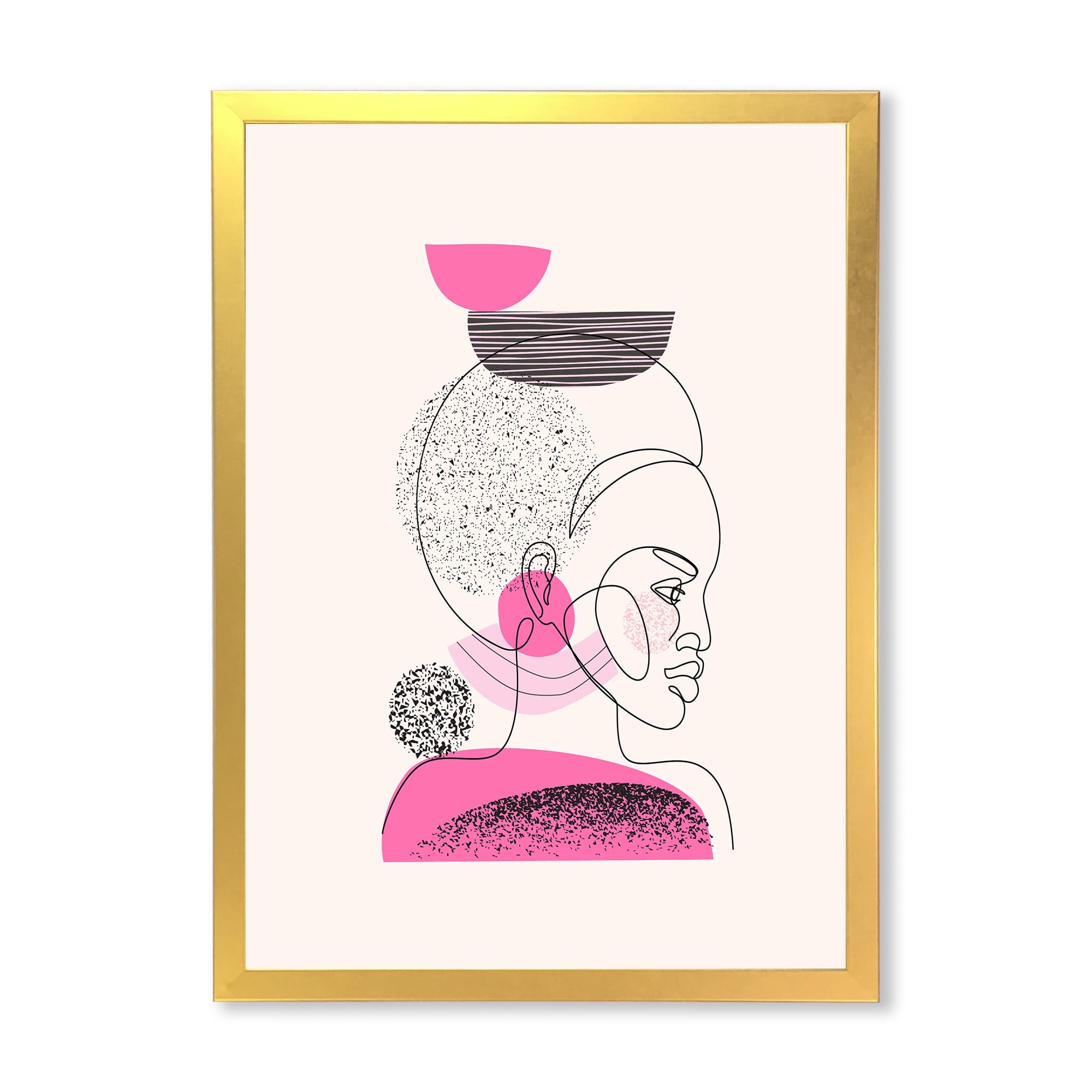 Designart 'One Line Portrait of Afro American Women V' Modern Framed Art Print