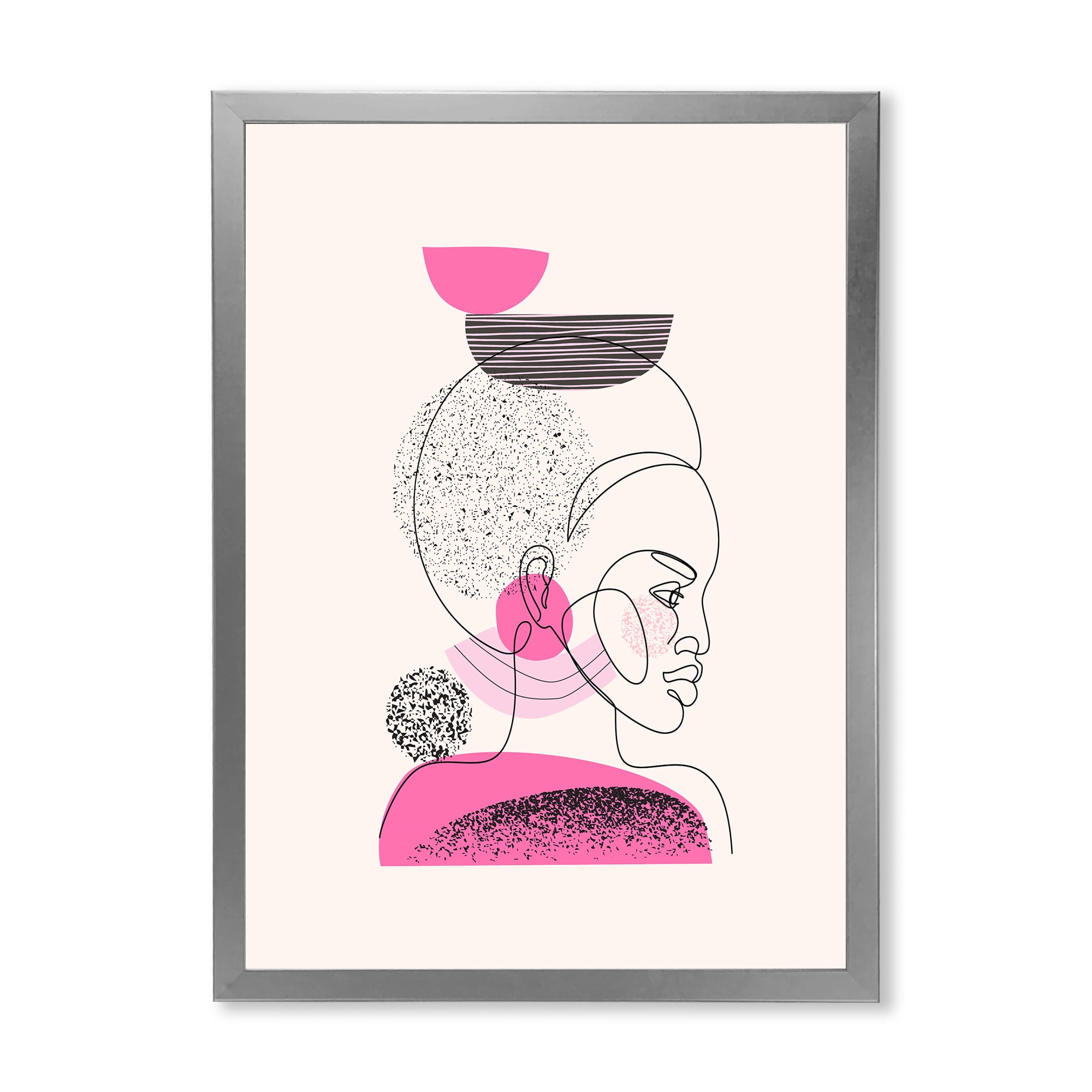 Designart 'One Line Portrait of Afro American Women V' Modern Framed Art Print