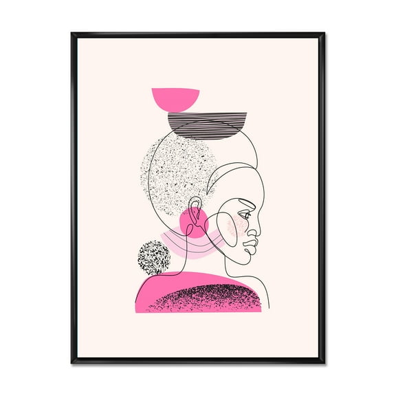 Designart 'One Line Portrait of Afro American Women V' Modern Framed Canvas Wall Art Print