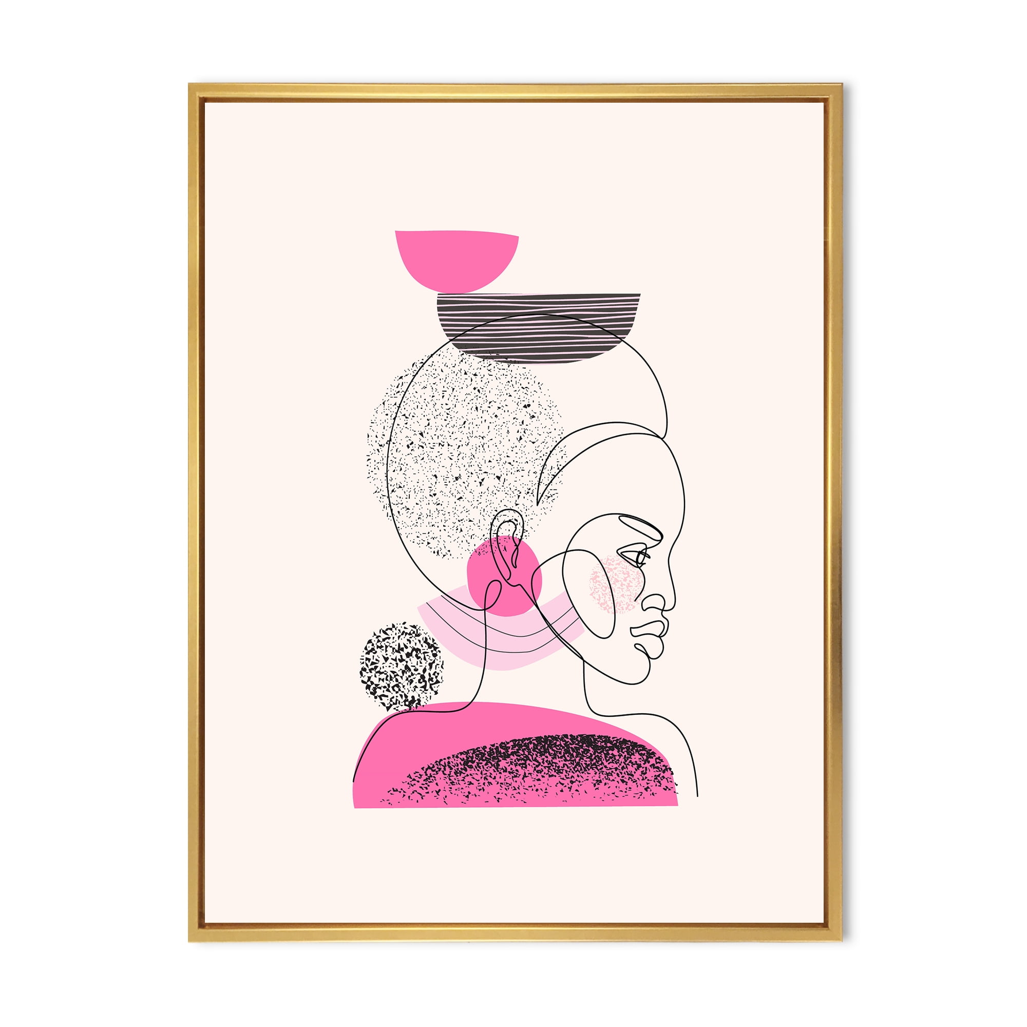 Designart 'One Line Portrait of Afro American Women V' Modern Framed Canvas Wall Art Print