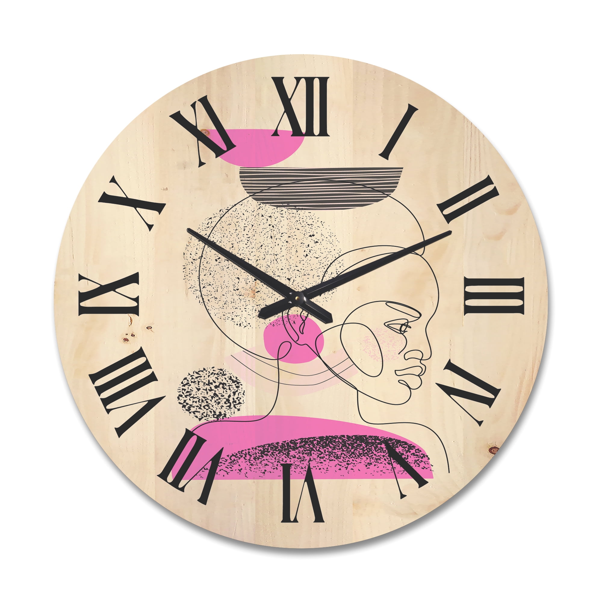 Designart 'One Line Portrait of Afro American Women V' Modern Wood Wall Clock