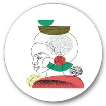 Designart 'One Line Portrait of Afro American Women VI' Modern Circle Metal Wall Art 36x36 - Disc of 36