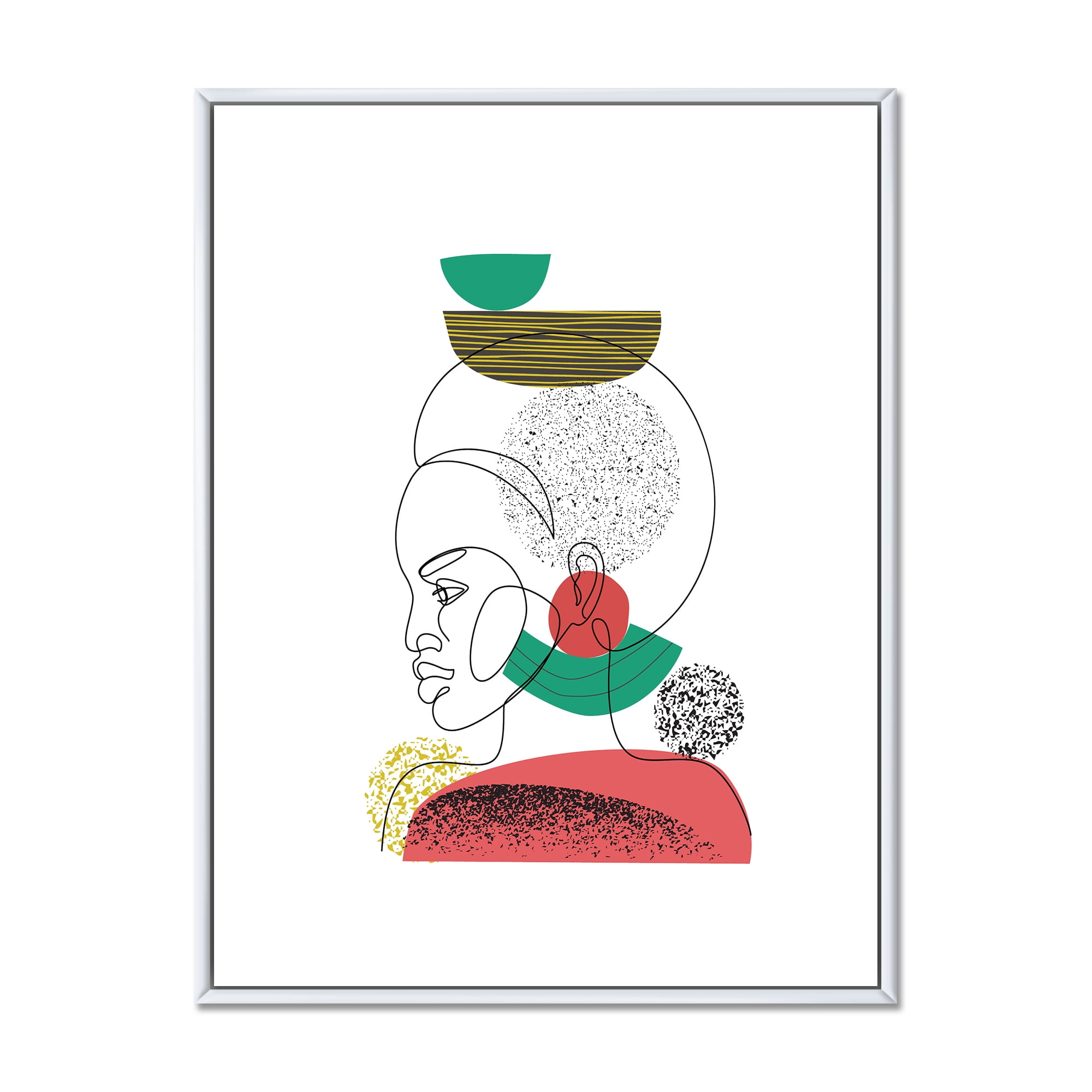 Designart 'One Line Portrait of Afro American Women VI' Modern Framed Canvas Wall Art Print
