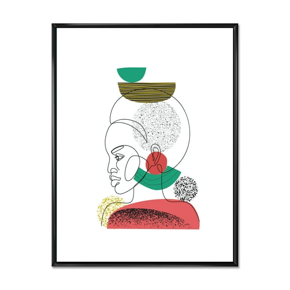 Designart 'One Line Portrait of Afro American Women VI' Modern Framed Canvas Wall Art Print