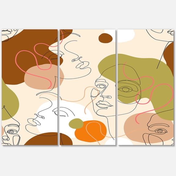 Designart ' One Line Portrait of Afro American Women VII ' Modern Canvas Wall Art Print