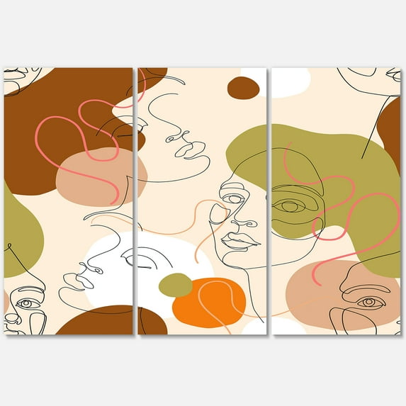 Designart ' One Line Portrait of Afro American Women VII ' Modern Canvas Wall Art Print