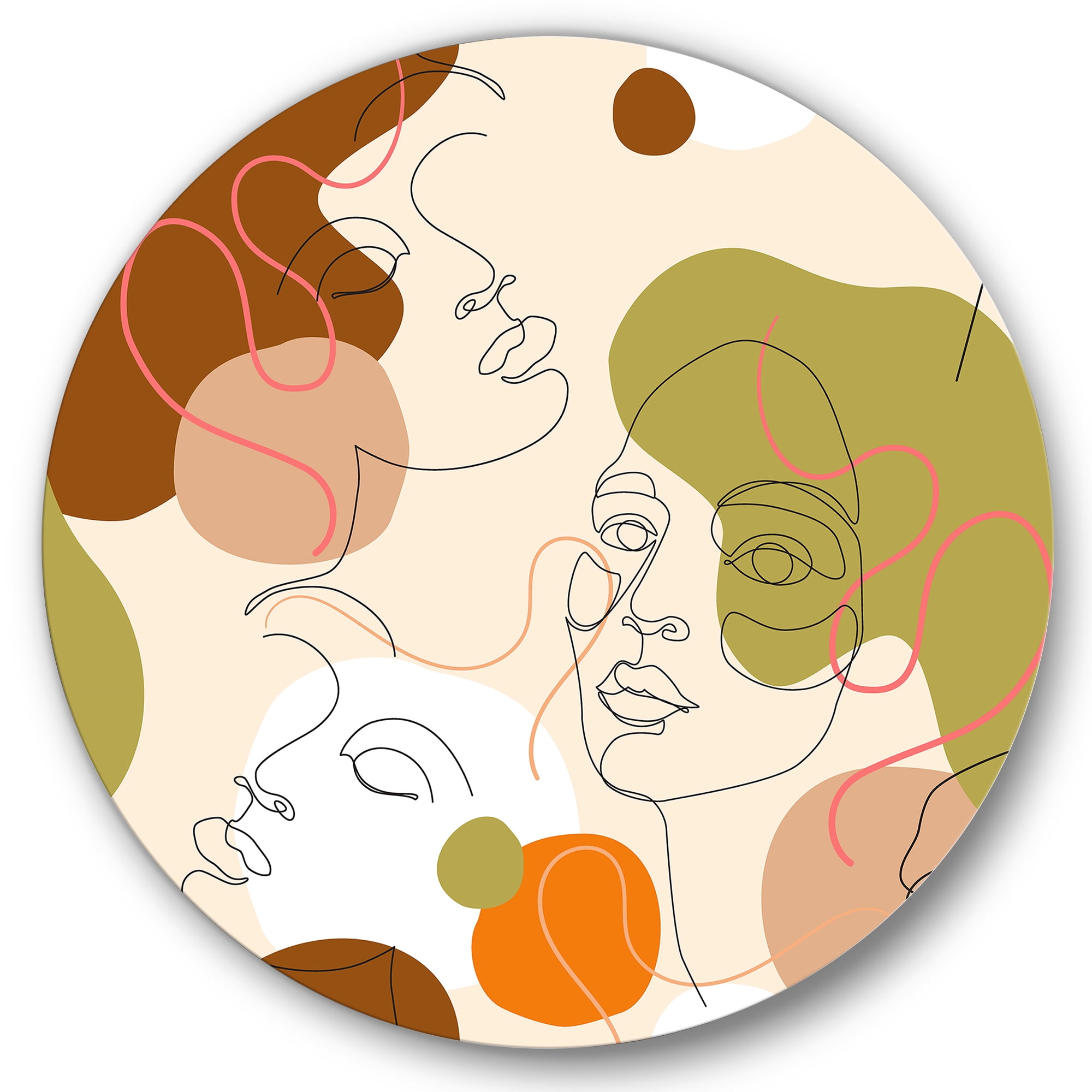 Designart 'One Line Portrait of Afro American Women VII' Modern Circle Metal Wall Art 11x11 - Disc of 11
