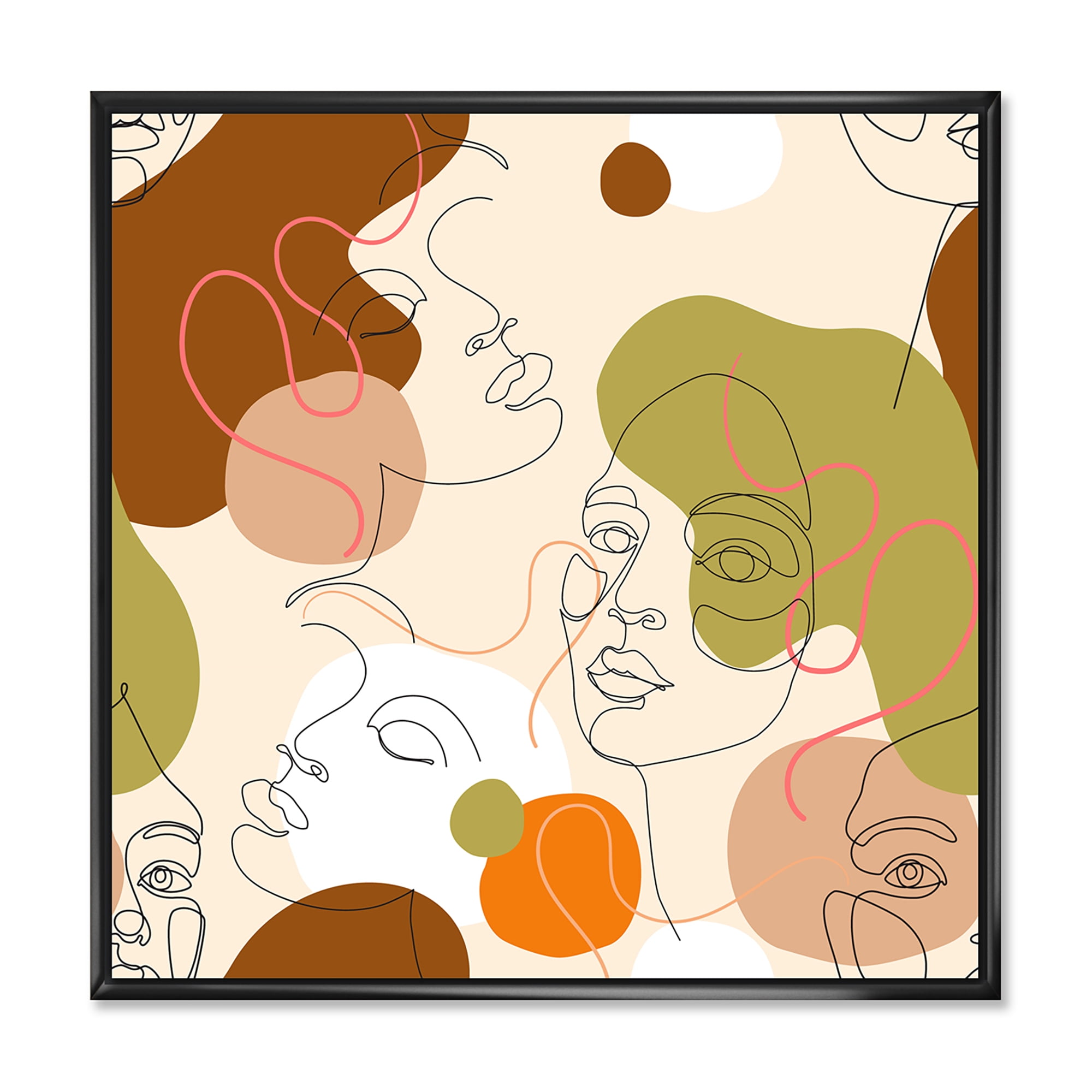 Designart 'One Line Portrait of Afro American Women VII' Modern Framed Canvas Wall Art Print