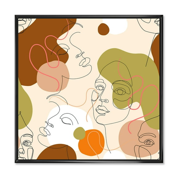 Designart 'One Line Portrait of Afro American Women VII' Modern Framed Canvas Wall Art Print