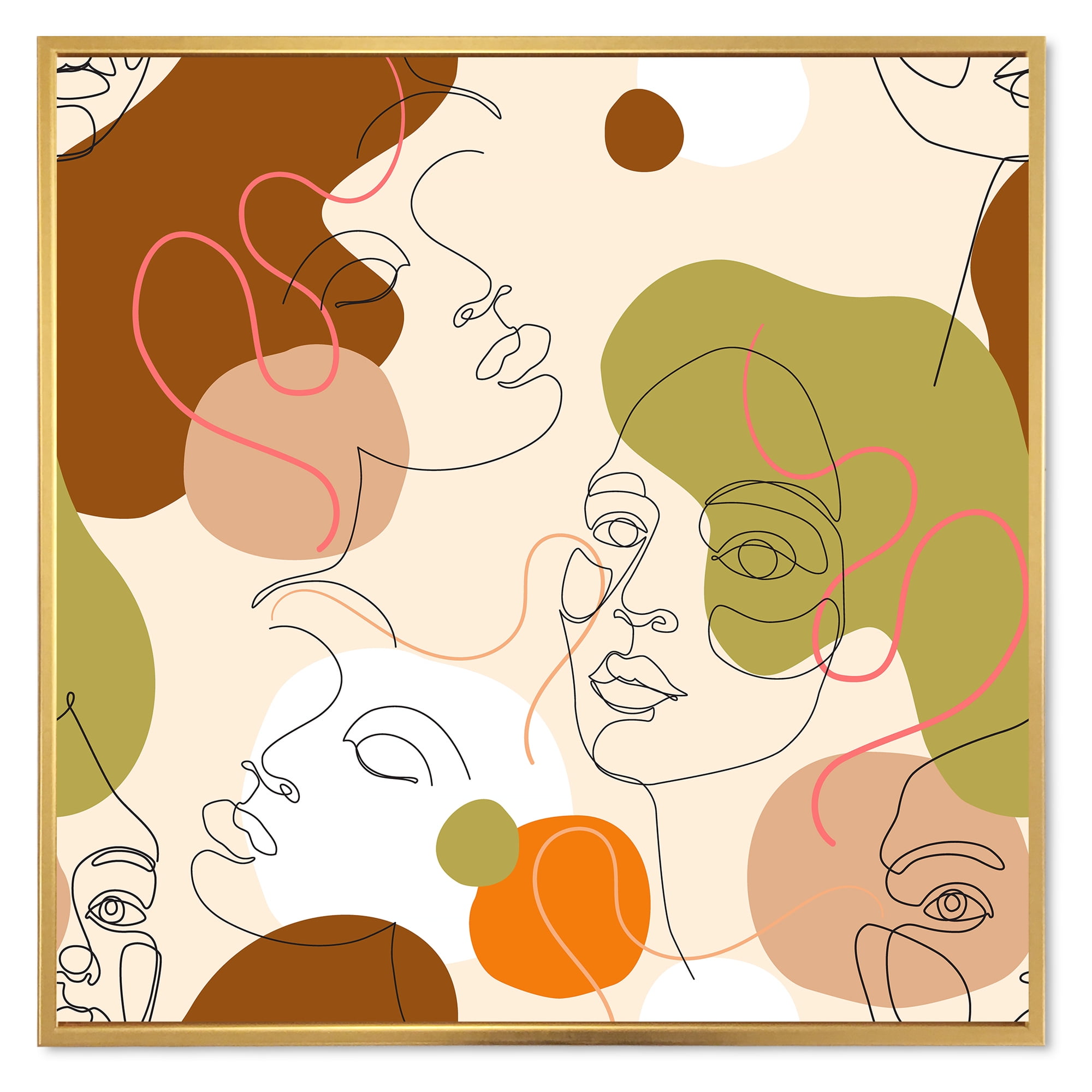 Designart 'One Line Portrait of Afro American Women VII' Modern Framed Canvas Wall Art Print