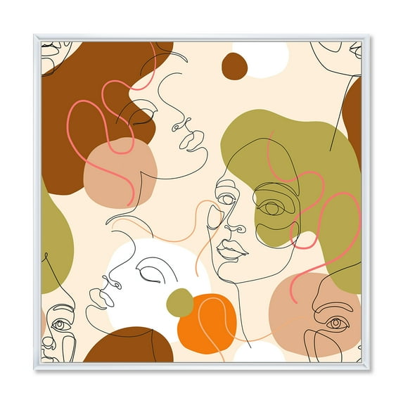 Designart 'One Line Portrait of Afro American Women VII' Modern Framed Canvas Wall Art Print