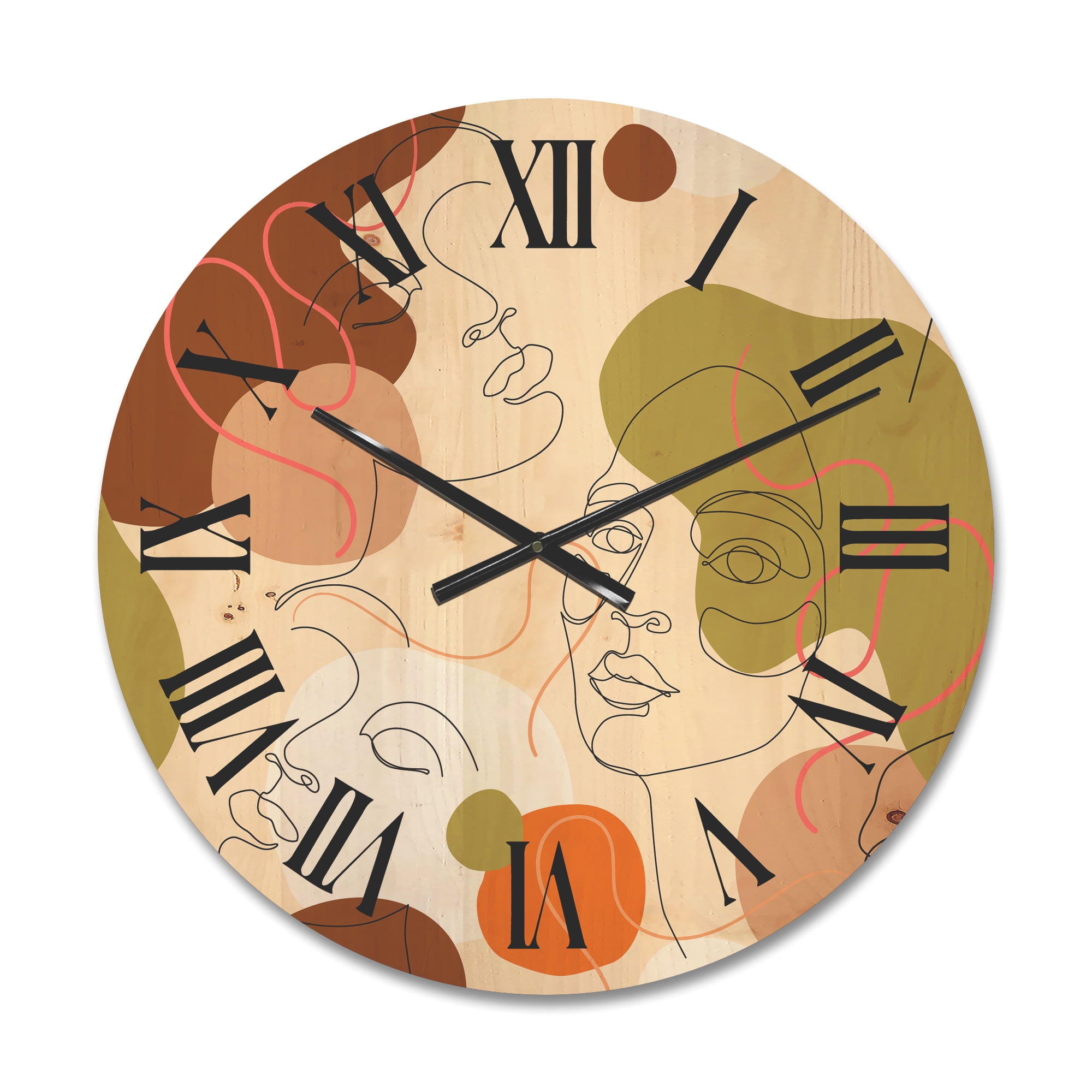Designart 'One Line Portrait of Afro American Women VII' Modern Wood Wall Clock