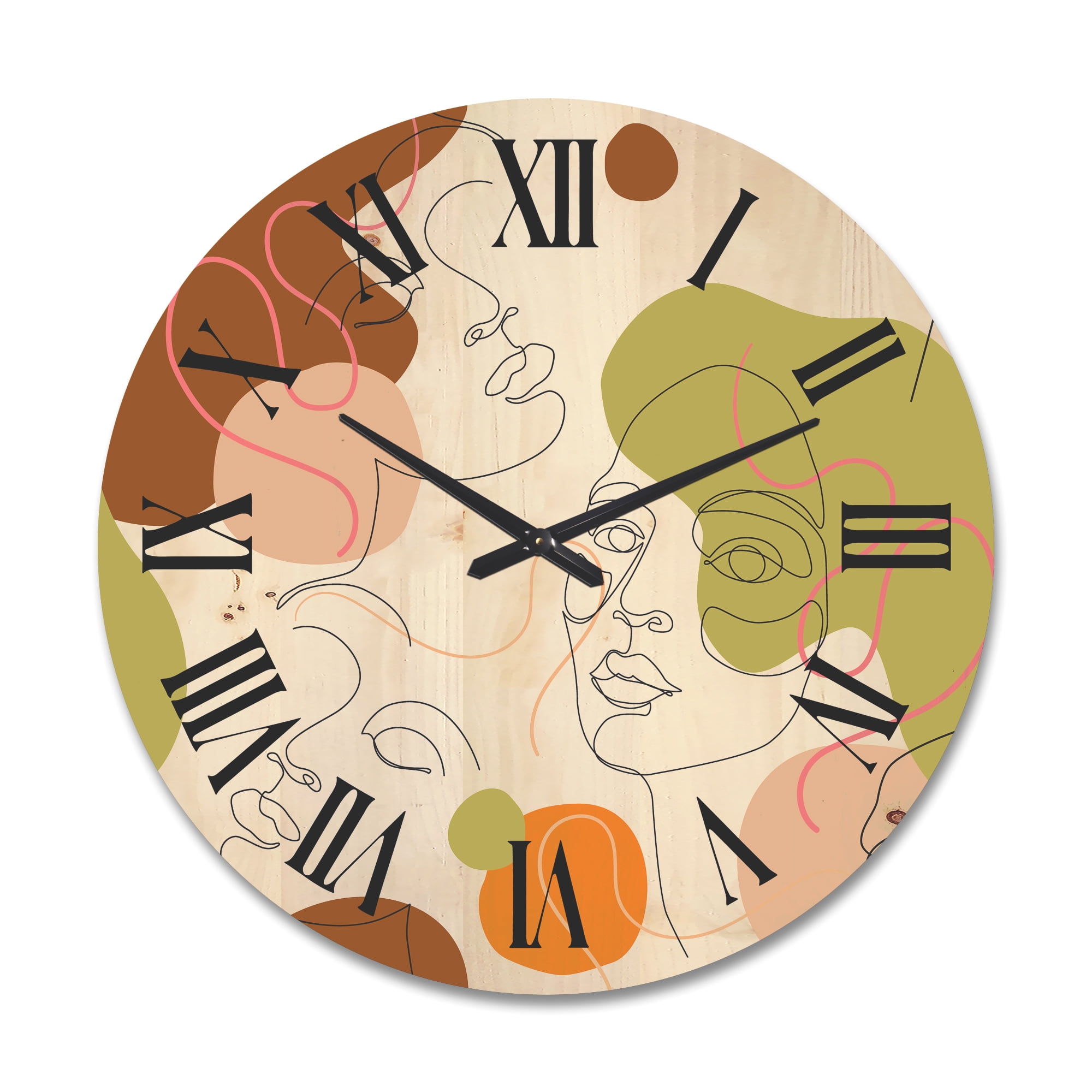 Designart 'One Line Portrait of Afro American Women VII' Modern Wood Wall Clock