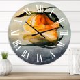 thumbnail image 1 of Designart 'One Peeled Fresh Orange Mandarin With Green Leaves' Traditional Wall Clock, 1 of 5