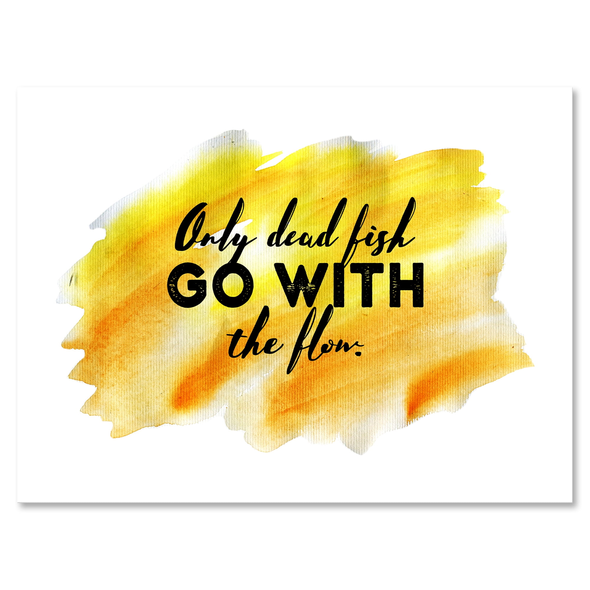 Designart ' Only Dead Fish Go With The Flow On Yellow Strokes ' Modern Canvas Wall Art Print