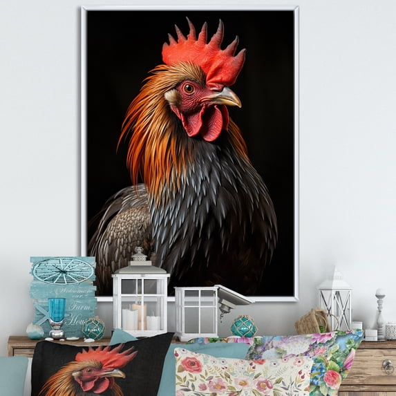 Designart "Onyx Cock Likeness" Animals Floater Framed Canvas Print