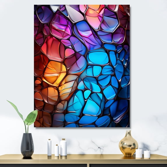 Designart "Opalescent Fractal Glass Relief in Colorful Abstract I" Geometric Canvas Wall Art - Modern Colorful Abstract Fractal Living Room Canvas Art