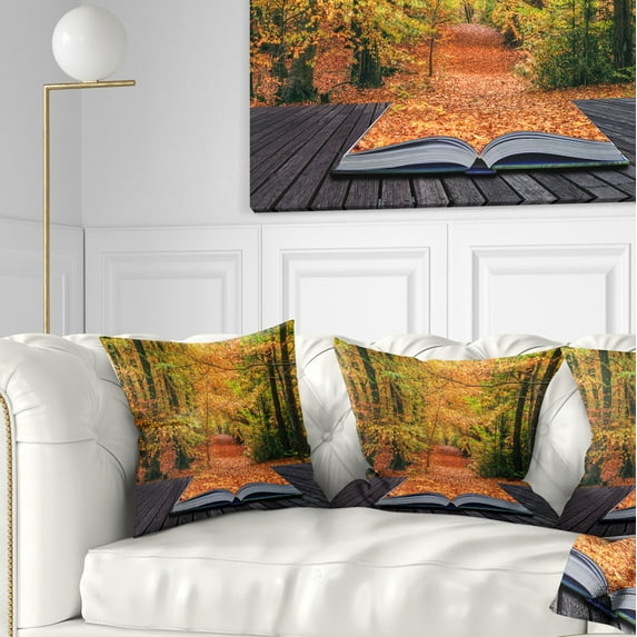 Designart Open Book in Autumn - Landscape Printed Throw Pillow - 16x16