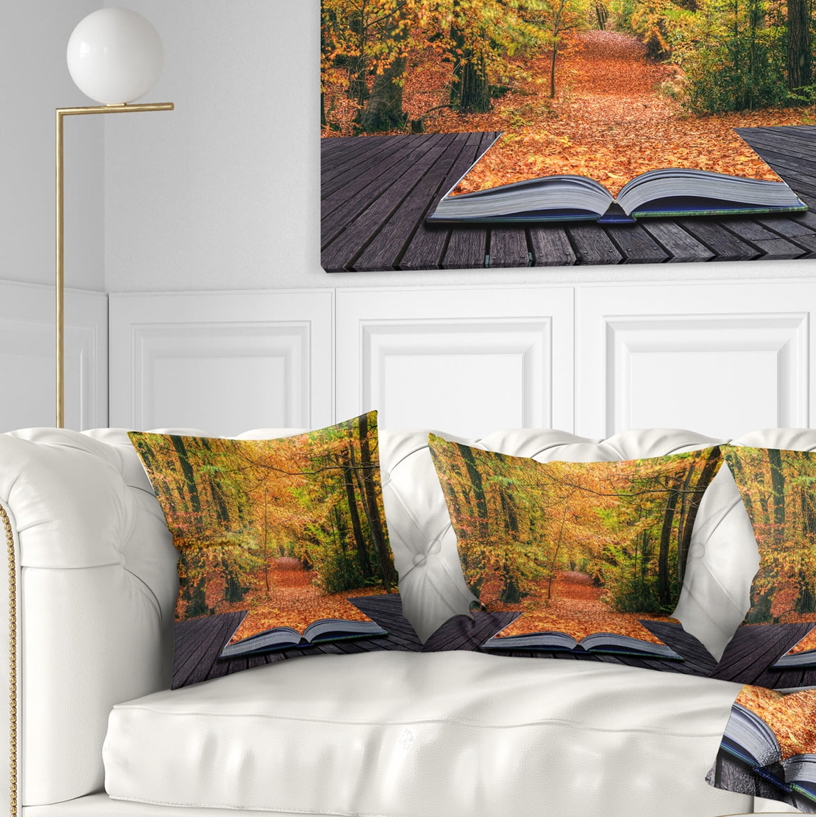 Designart Open Book in Autumn - Landscape Printed Throw Pillow - 18x18