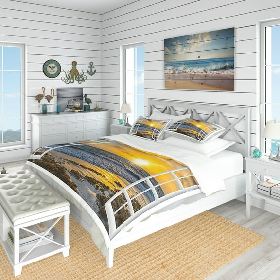 Designart 'Open Window To Bright Yellow Sunset' Coastal Duvet Cover Set