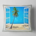 thumbnail image 1 of Designart Open Window to Beach with Palm - Seashore Throw Pillow - 16x16, 1 of 4