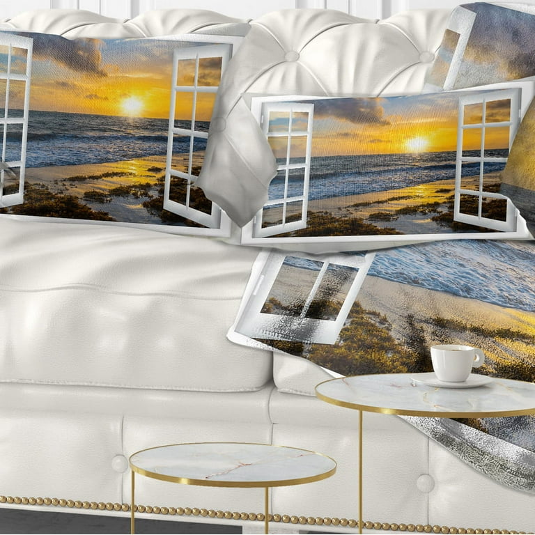 Designart Open Window to Bright Yellow Sunset Modern Seascape
