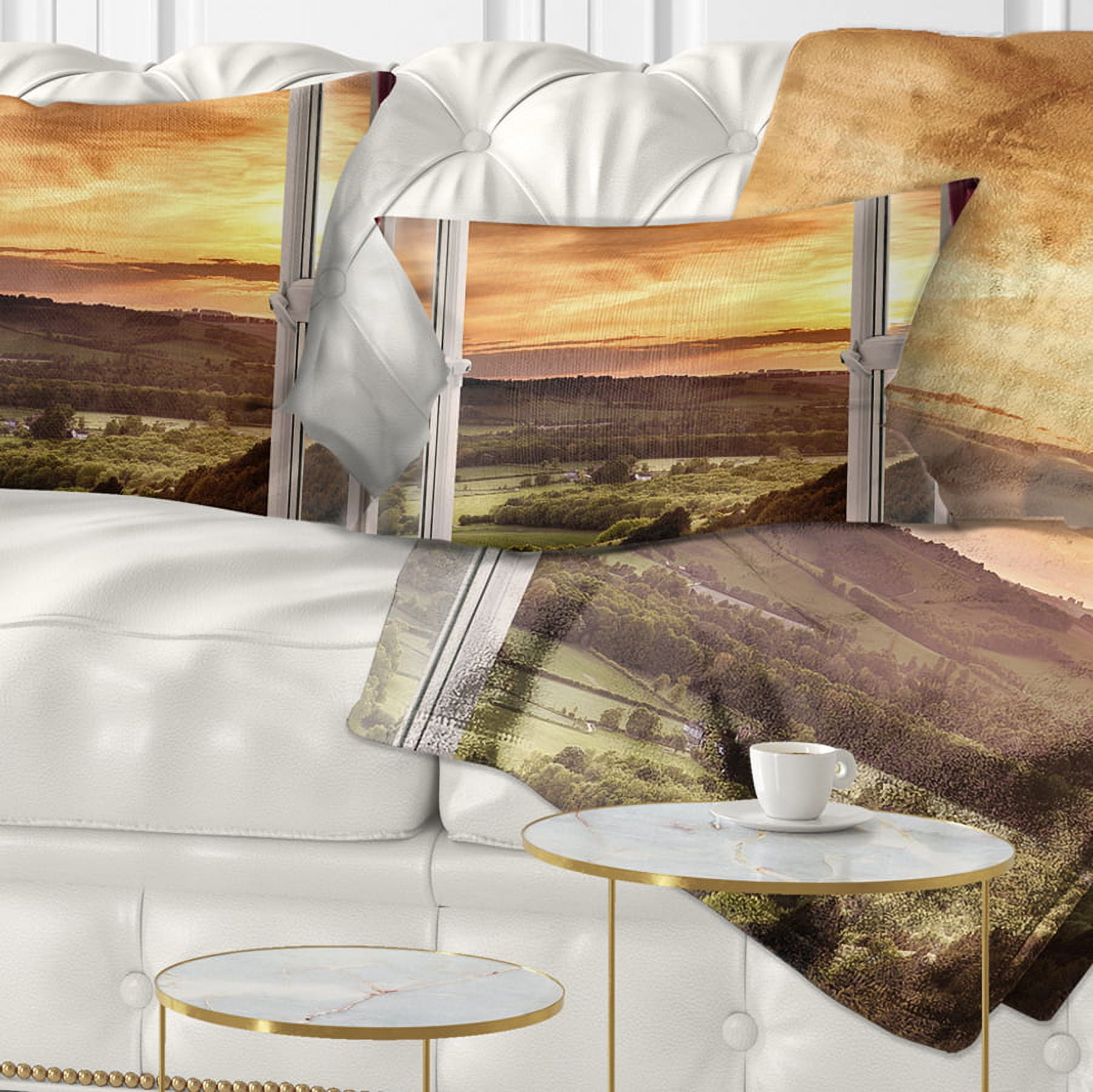 Designart Open Window to Rural Landscape - Contemporary Throw Pillow - 12x20