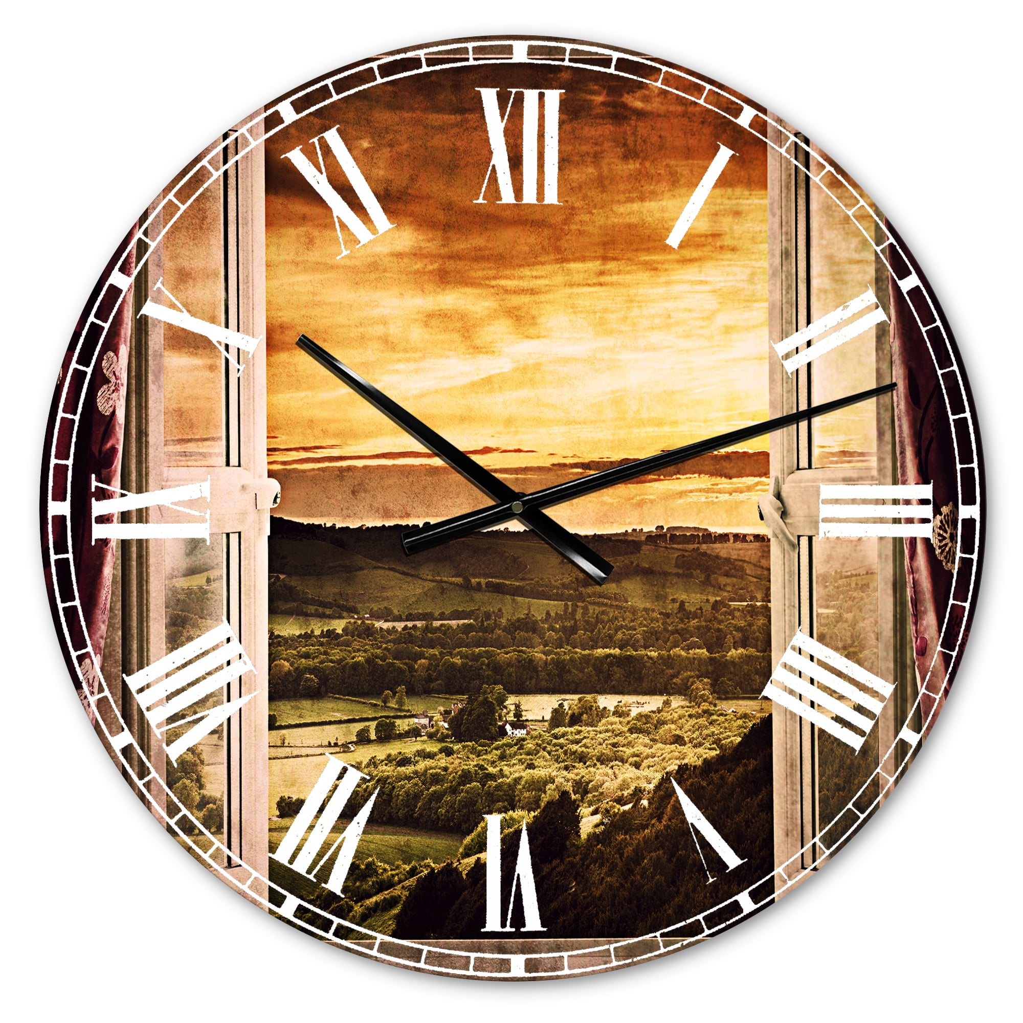 Designart 'Open Window to Rural Landscape' Metal Wall Clock