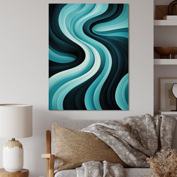 Designart "Opt Art In Turquoise Black" Abstract Canvas Print