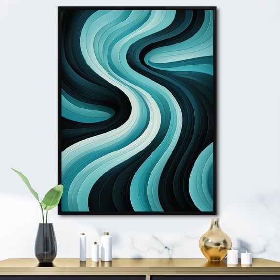 Designart "Opt Art In Turquoise Black" Abstract Floater Framed Canvas Print