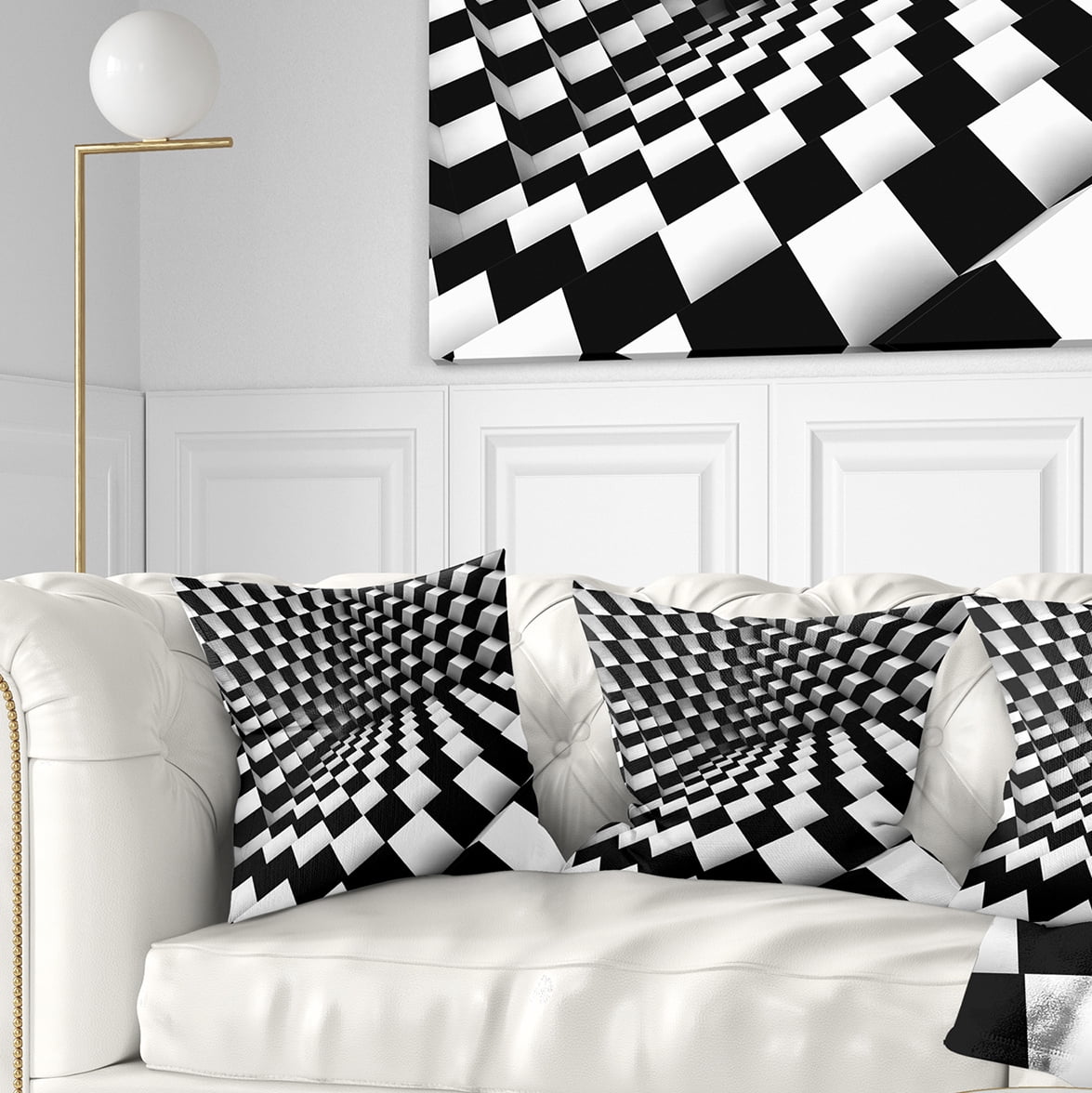 Designart Optical Black and White Pattern - Abstract Throw Pillow - 16x16