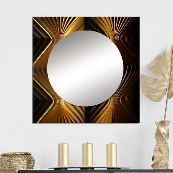 Designart "Optical Illusion Vintage Gilded Geometric Aspects I" Abstract Spirals Square Mirror Wall Decor Transitional - Large Gold Square Bathroom Mirror - Square Printed Wall Mirror Art