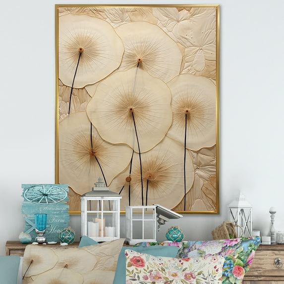 Designart "Opulent Beige Morning Glory Blossom" Morning Glory Floater Framed Canvas Prints