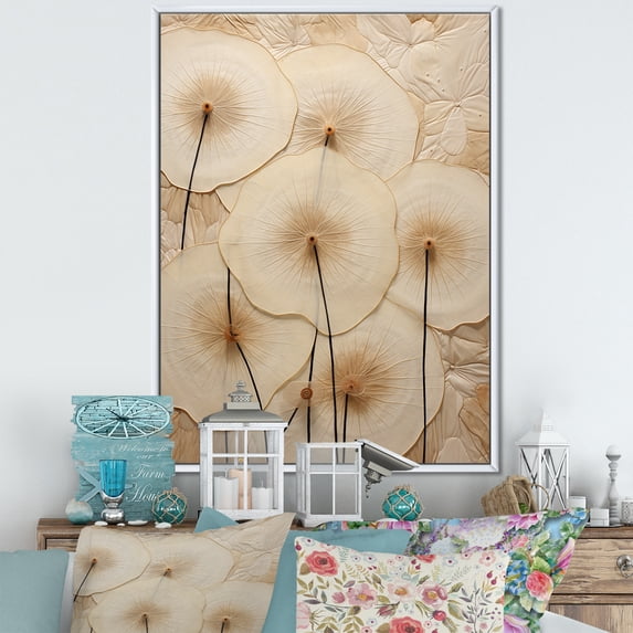 Designart "Opulent Beige Morning Glory Blossom" Morning Glory Floater Framed Canvas Prints