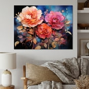 Designart "Opulent Coral Rose Display I" Roses Wall Art Living Room