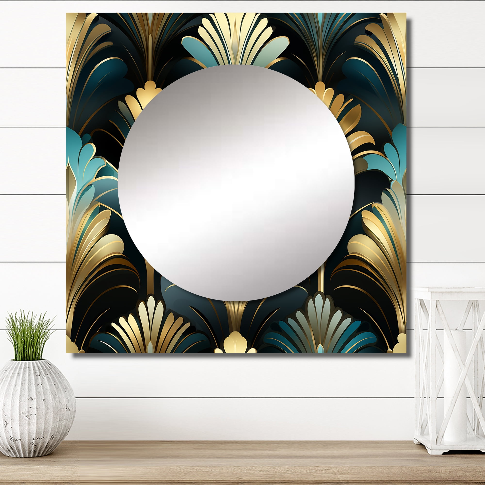 Designart "Opulent Emerald Deco I" 0 Square Mirror Wall Decor Bohemian