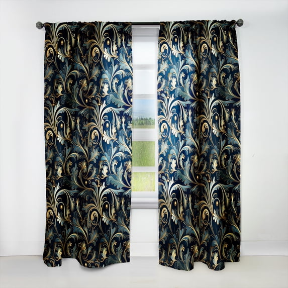 Designart "Opulent Gold And Green Damask Design II" Ikat Gold, Green Curtain 1 Panel