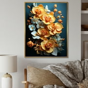 Designart "Opulent Gold I" Orchids Floater Framed Wall Art Prints