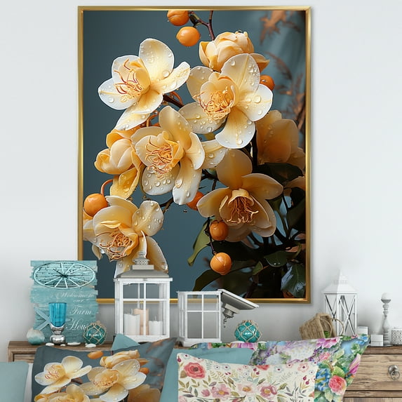 Designart "Opulent Gold" Orchids Floater Framed Canvas Art Print