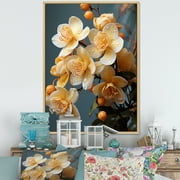 Designart "Opulent Gold" Orchids Floater Framed Canvas Art Print