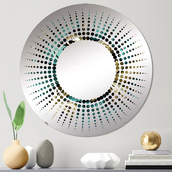 Designart "Opulent Gold and Green Damask Design" Damask Starburst Round Wall Mirror - Oval Printed Decorative Mirror - Multiple Color Options