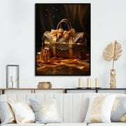 Designart "Opulent Luxury The Golden LV Bag" Fashion Floater Framed Wall Art Living Room